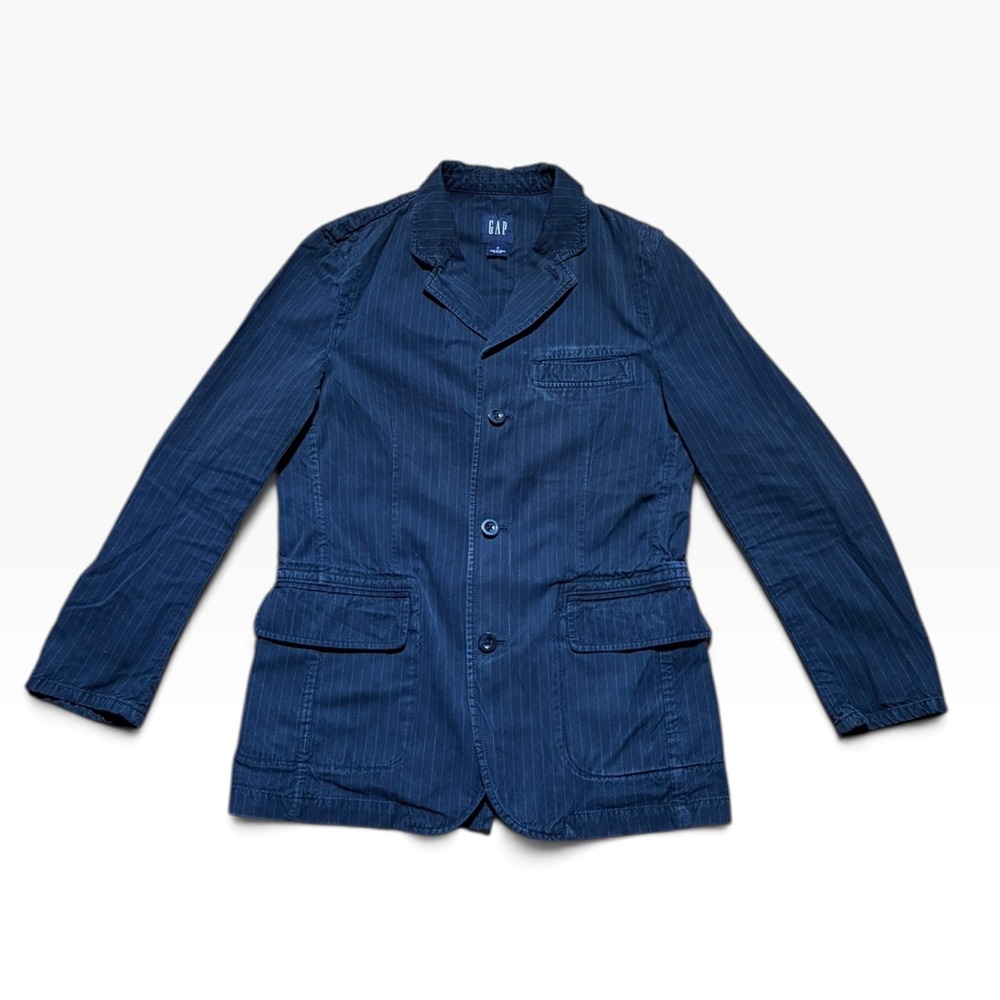 Vintage Gap Black Blue Pinstripe Blazer Jacket Hidden Pockets Small